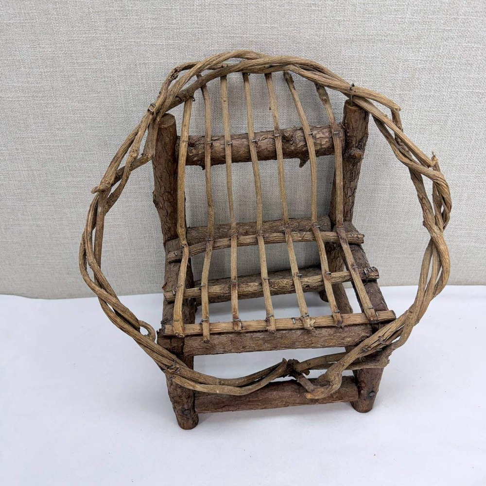 Vintage Rustic Miniature Twig Chair 12 Inch Natural Wood Fairy Garden Decor